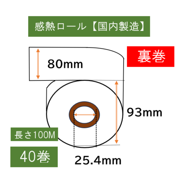 【NEC Foodfrontia PP-2600対応】キッチンプリンター用ロール紙 80×100×25.4  40巻入り裏巻き 65μ