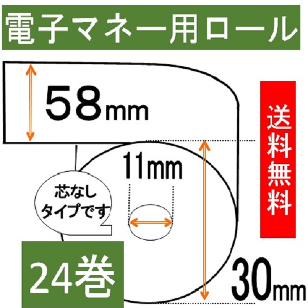 電子マネー用 感熱ロール紙 紙幅58mm 商品外径30mm 24巻入り タクシー 領収書 タクシーメーター