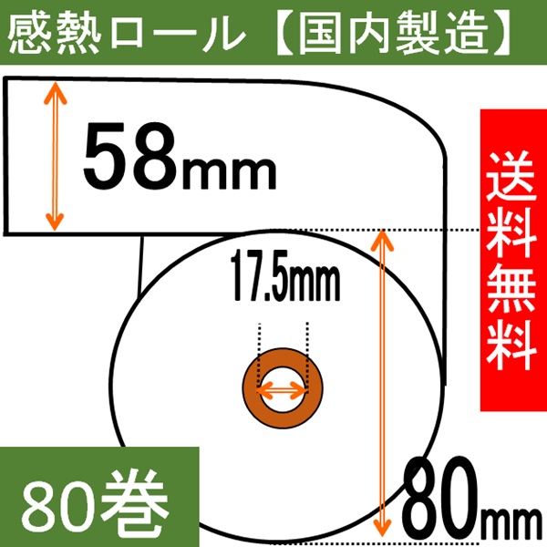 感熱ロール紙58×80×17.5  80巻入り サーマル レシート 領収書