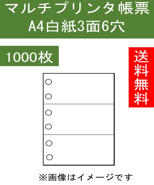 Ａ４ プリンタ用紙 ミシン目入り ３面 ３分割 穴あき６穴 1000枚入り KN3600