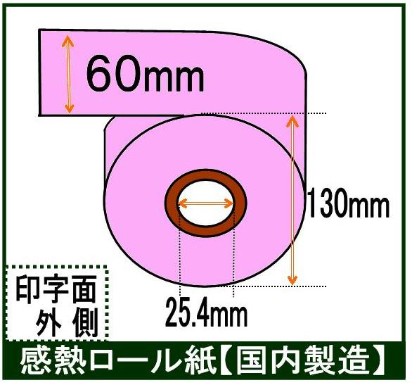 感熱ロール（カラーサーマルロール）60×130×25.4 ピンク 30巻入り