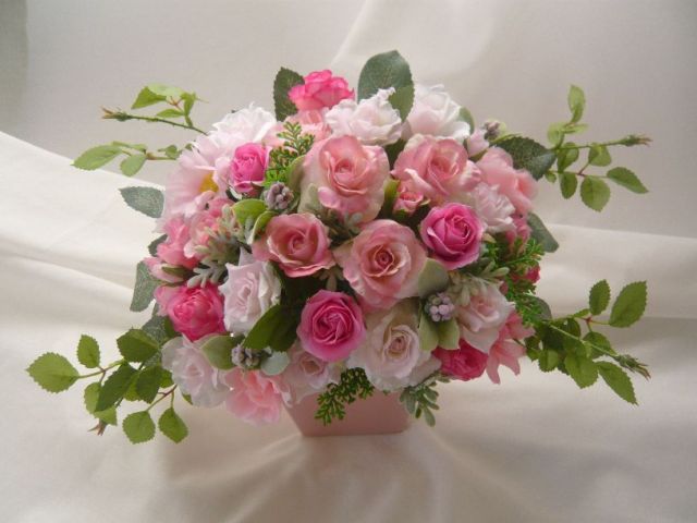 高級造花アレンジ 結婚プレゼント 造花通販 アーティフィシャルフラワー ピンクシルクフラワー
