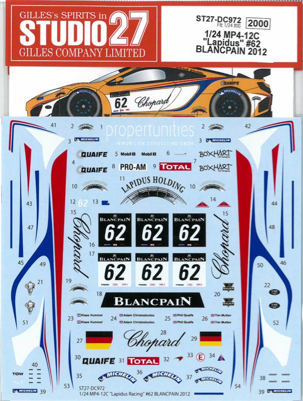 スタジオ27 デカール 1/24 マクラーレン MP4-12C GT3 