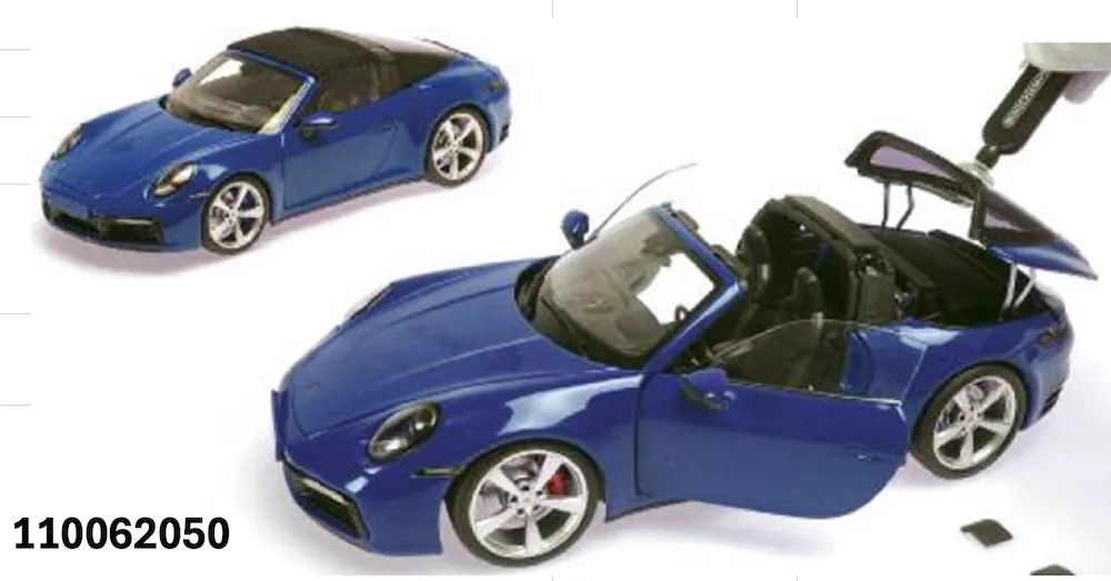 [予約] ミニチャンプス 1/18 ポルシェ 911 (992.2) タルガ 4 GTS 2025 ブルーメタリック （開閉機構付き）　110062050