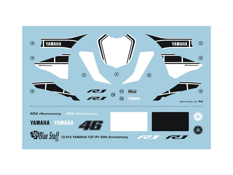 ブルースタッフ 1/12 ヤマハ YZF-R1 60周年記念デザインデカール (タミヤ対応)　12-015