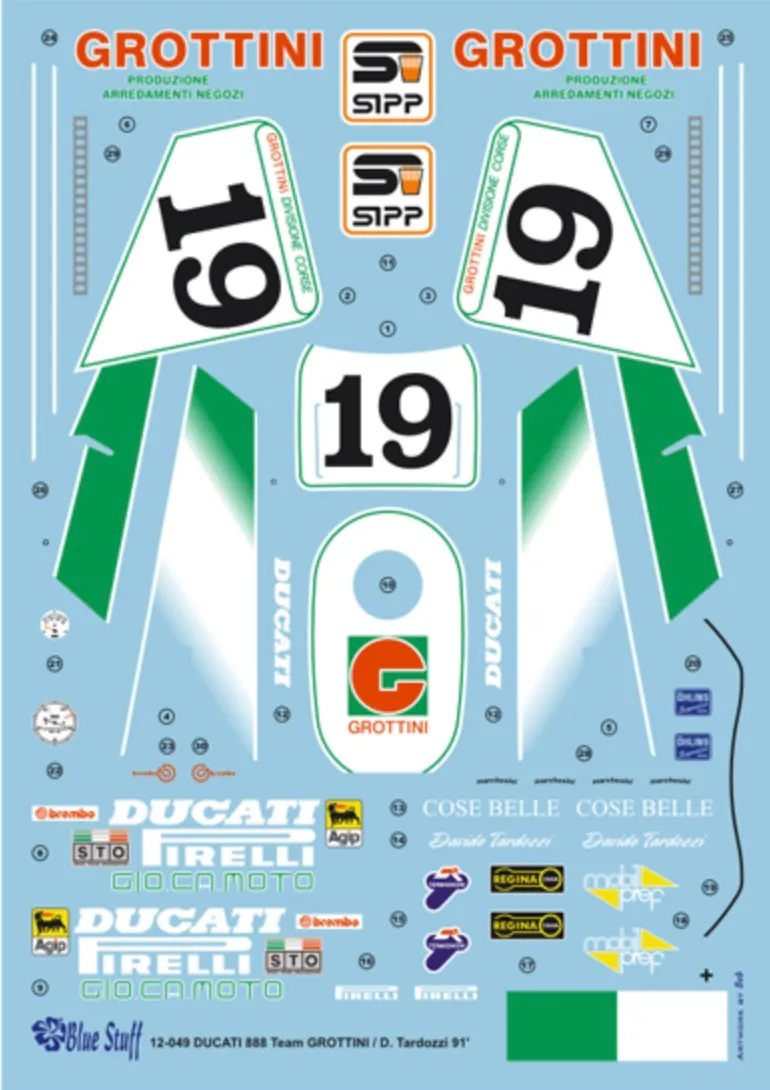 ブルースタッフ 1/12 ドゥカティ 888 チーム ゴルティーニ 1991 D.タルドッツィ フルデカール タミヤ対応　12-049