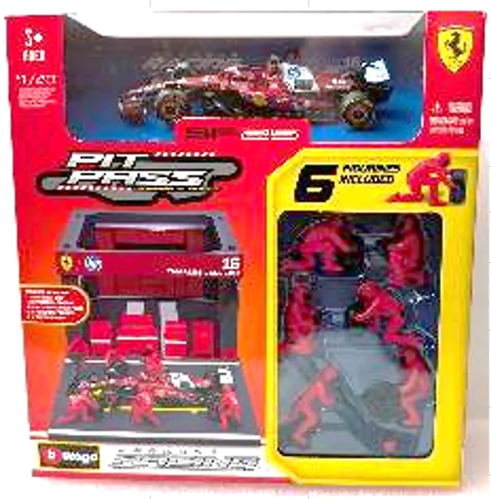 [予約] ブラーゴ 1/43 フェラーリ PIT PASSセット SF-25 No,16 C.ルクレール クルー×6pcs パドックガレージ　18-36865L