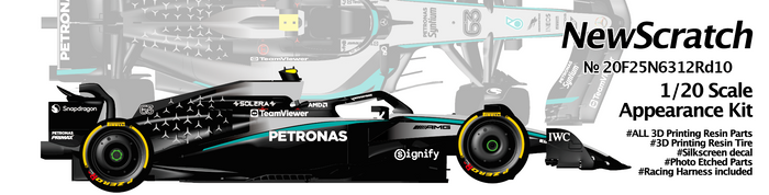 ニュースクラッチ 1/20 3Dプリントキット  メルセデス AMG W16 カナダGP  2025 J.ラッセル ウィナー / K.アントネッリ 3rd　20F25N6312Rd10