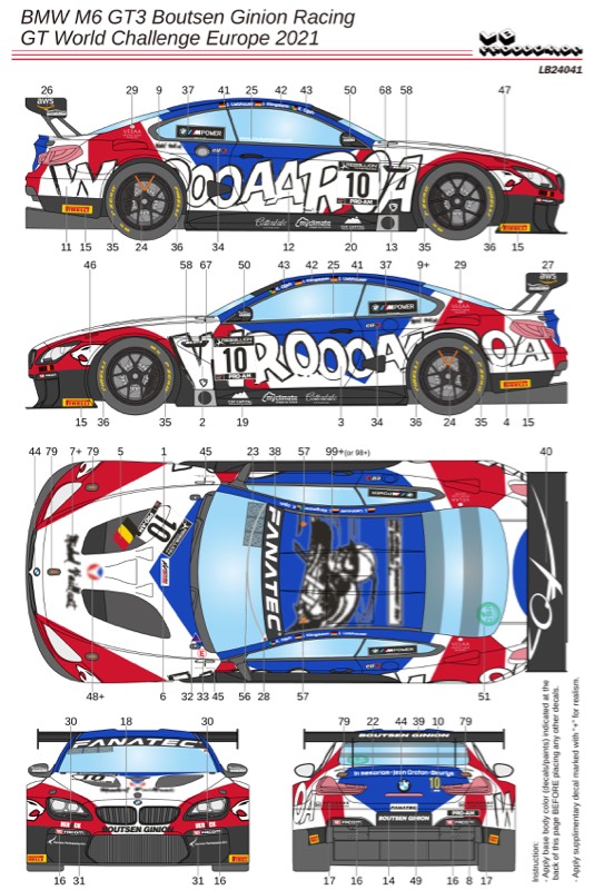 LBプロダクション 1/24 デカール BMW M6 GT3 GT ワールドチャレンジ ヨーロッパ 2021　LB24041