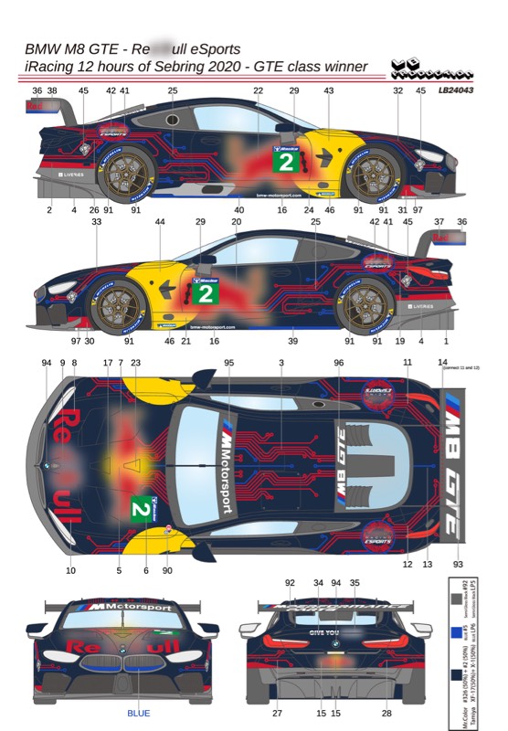 [メーカー完売]　LBプロダクション 1/24 デカール BMW M8 GTE セブリング 12h 2020 クラスウィナー　LB24043