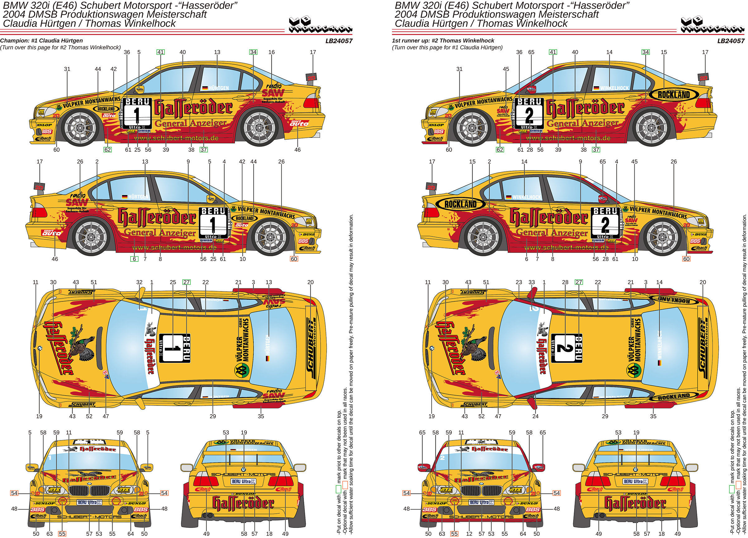 [取り寄せ] LBプロダクション 1/24  BMW 320i E46 “Hasseroder” DMSB トロフィー 2004 No.1/2 フルデカール nunu対応　LB24057