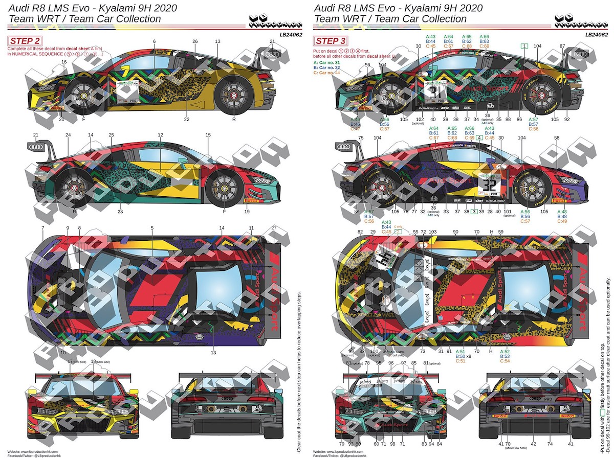 LBプロダクション 1/24 アウディ R8 LMS Evo キャラミ 9h 2020 No.31/32/44 フルデカール nunu対応　LB24062