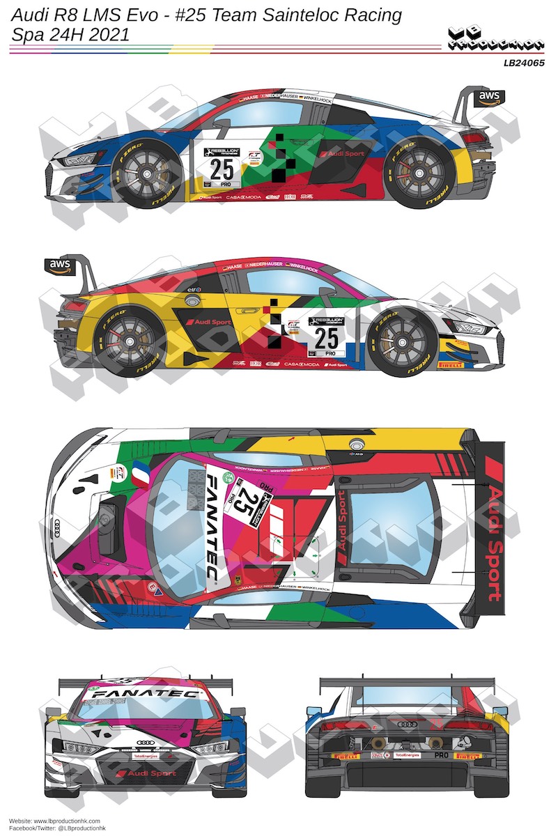 [取り寄せ] LBプロダクション 1/24 アウディ R8 LMS Evo スパ 24h 2021 No.25 フルデカール nunu対応　　LB24065