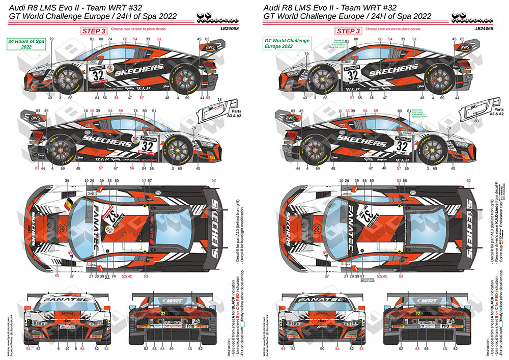 LBプロダクション 1/24 アウディ R8 LMS Evo.2 スパ 24h 2022 No.32 フルデカール nunu対応　LB24068