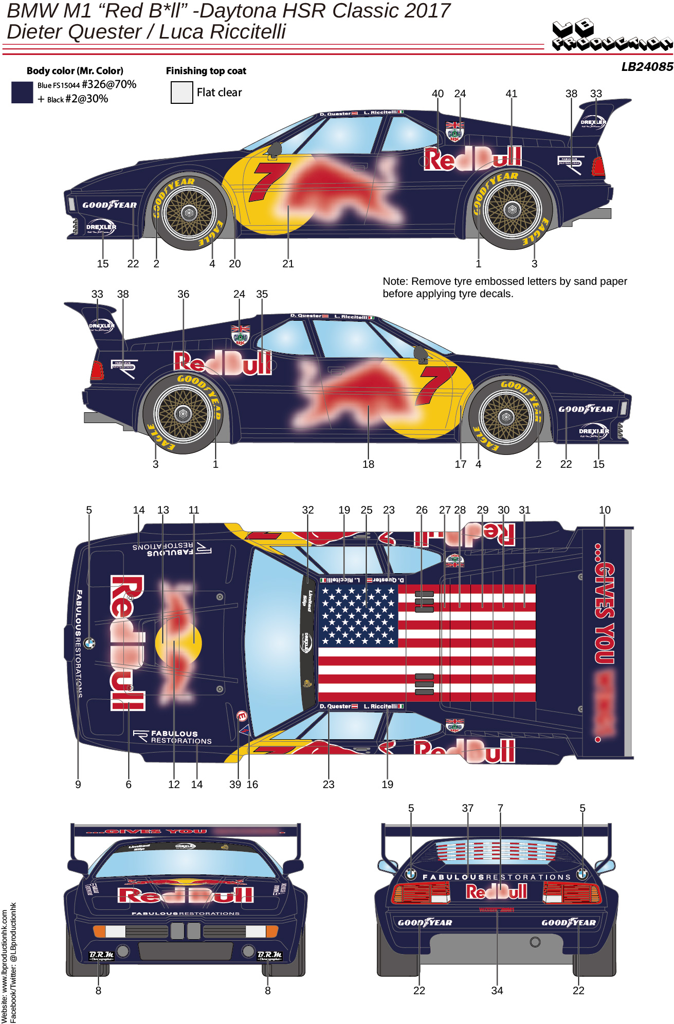 LBプロダクション 1/24 BMW M1 レッドブル デイトナ HSR クラシック 2017 フルデカール 　LB24085