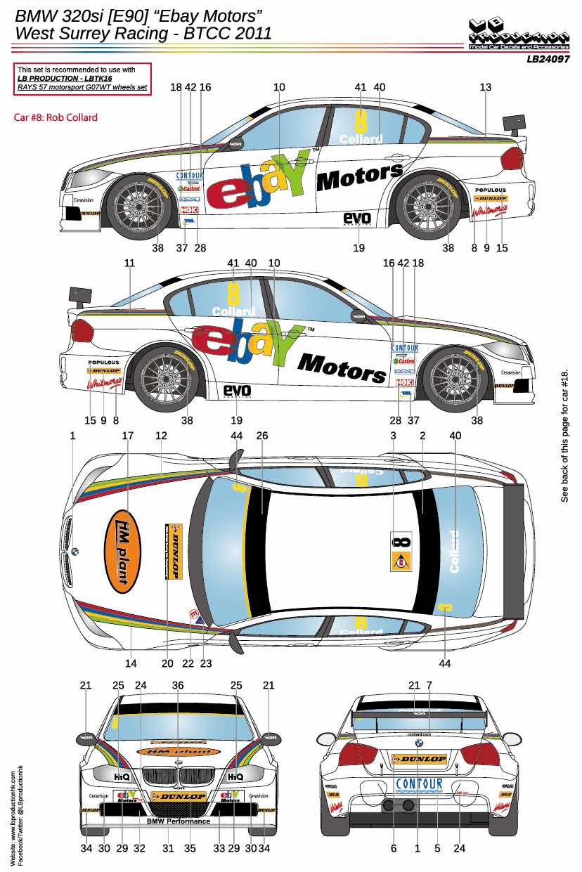 LBプロダクション 1/24 BMW 320si E90 BTCC 2011 No.8/18 フルスポンサーデカール　LB24097