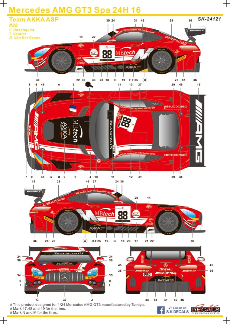 SK Decal 1/24 メルセデス AMG GT3 スパ 24h 2016 No.88 フル