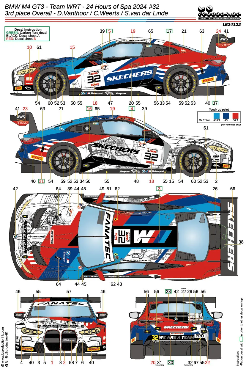 LBプロダクション 1/24 BMW M4 GT3 チームWRT スパ 24h No.32 3rd フルデカール nunu対応　LB24122