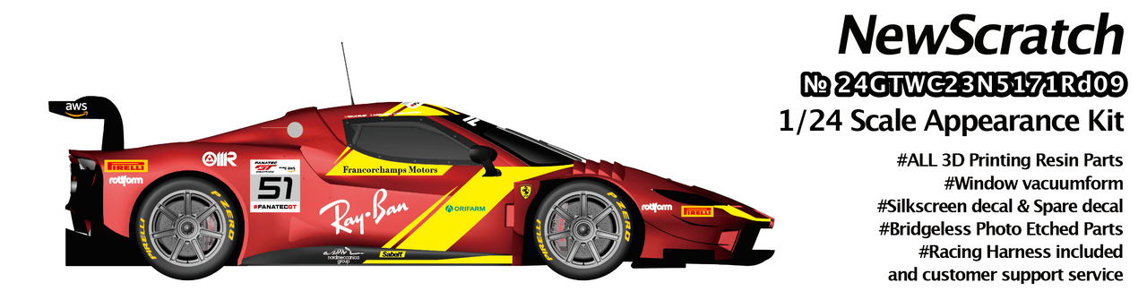 ニュースクラッチ 1/24 3Dプリントキット ロッソ ボールティング ホース GTワールドチャンレジ 2023 Rd.9 No.51 ポールトゥウィン　24GTWC23N5171Rd09