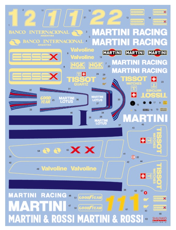 シュンコーモデル 1/20 ロータス 79 1979 マルティニ 前期型 フルスポンサーデカール (タミヤ対応)　SHK-D412
