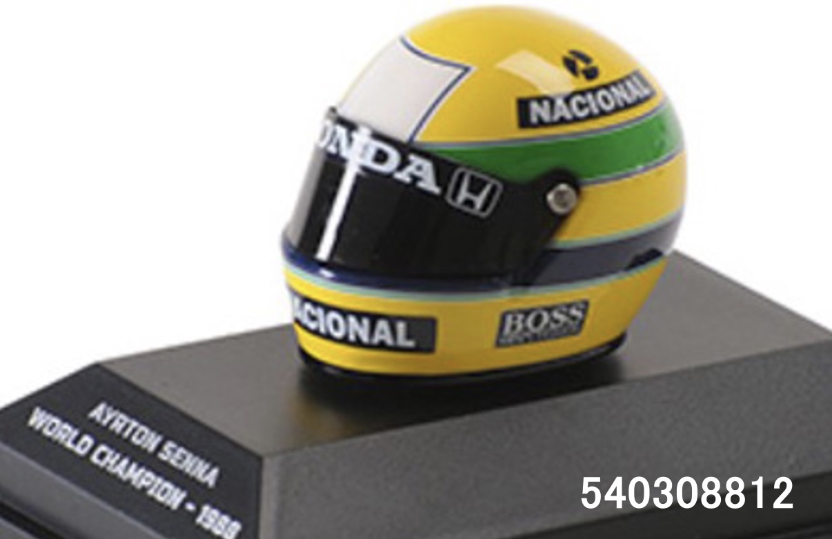 [予約] ミニチャンプス 1/8 ヘルメット A.セナ 1988 ワールドチャンピオン　540308812