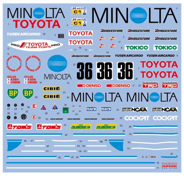 シュンコーモデル 1/24 トヨタ 88C MINOLTA ルマン 1988 フルスポンサーデカール (ハセガワ対応)　SHK-D406