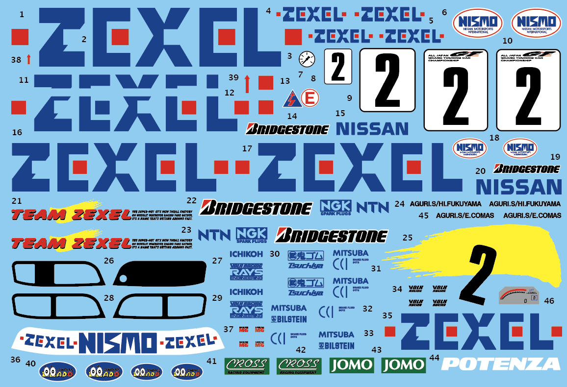 アカツキデカール 1/24 ゼクセル ニッサン GT-R R33 1997 JGTC Rd.1 No.2 フルスポンサーデカール タミヤ対応　AK013