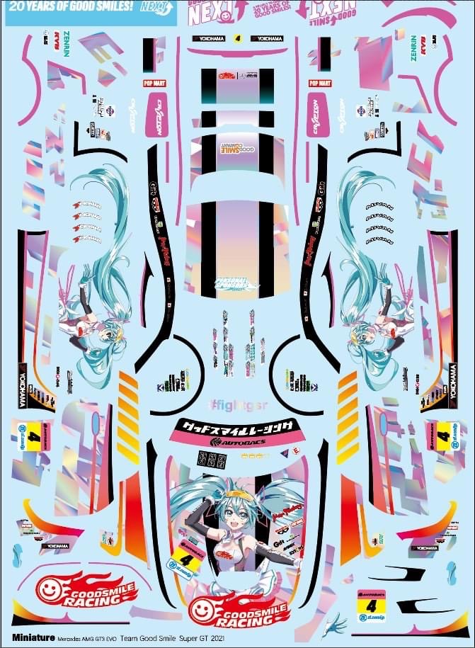ミニチュアデカール 1/24 メルセデス AMG Evo GT3 スーパーGT GT300 2021 No.4 フルデカール タミヤ対応　CS027/MH24020
