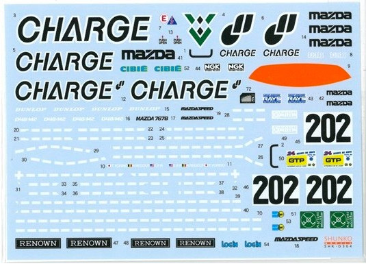 シュンコーモデル 1/24 Charge マツダ 767B ルマン 1989 デカールセット (ハセガワ対応)　SHK-D304