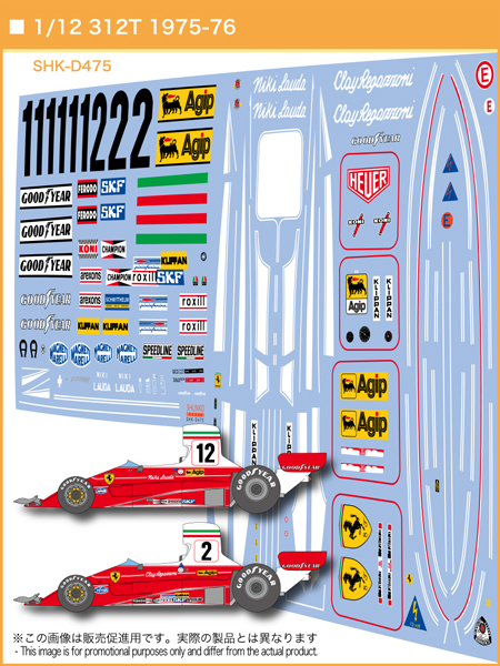 シュンコーモデル  1/12 フェラーリ 312 T 1975 1976 フルデカール タミヤ対応　SHK-D475