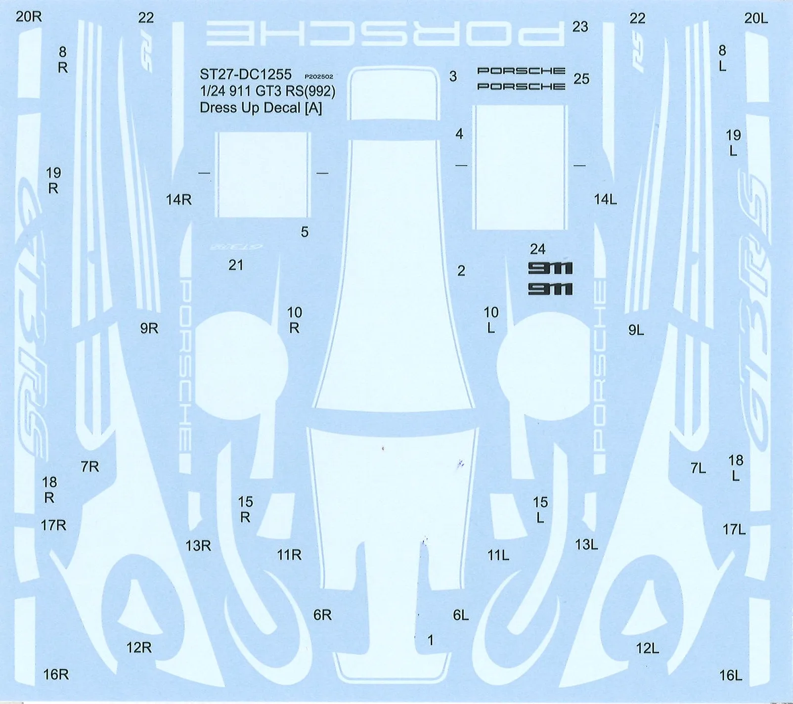 スタジオ27 1/24 ポルシェ 911 992 GT3 RS ドレスアップデカール タミヤ対応　DC1255