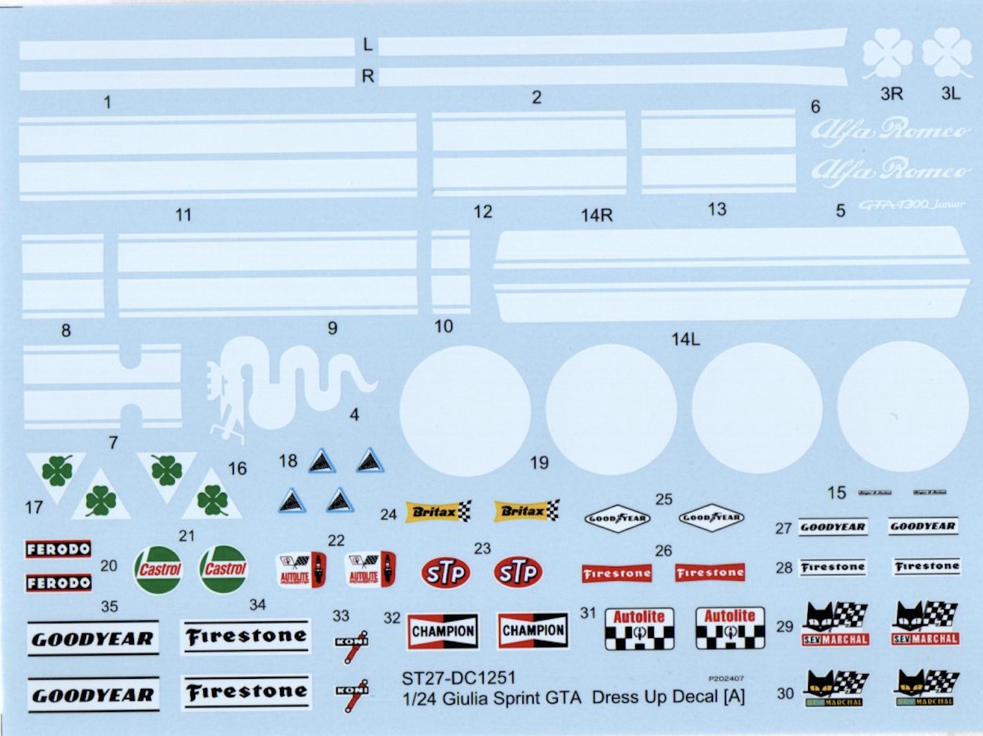 スタジオ27 1/24 アルファロメオ ジュリア スプリント GTA ドレスアップデカール Aタイプ　DC1251