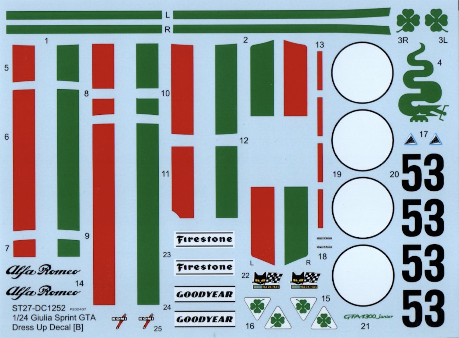 スタジオ27 1/24 アルファロメオ ジュリア スプリント GTA ドレスアップデカール Bタイプ　DC1252