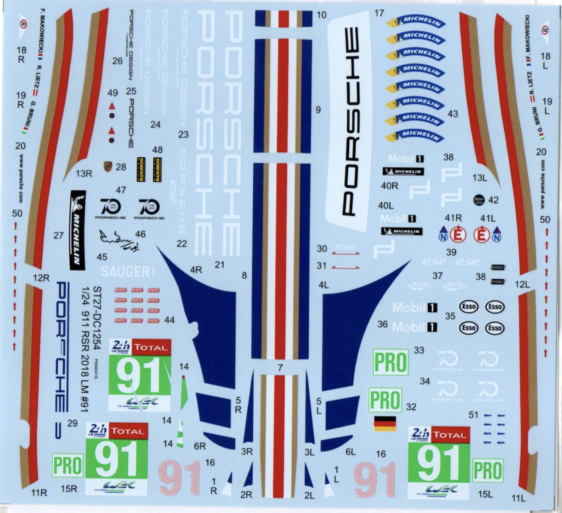 スタジオ27 1/24 ポルシェ 911 RSR ロスマンズオマージュ FIA ルマン 2018 ポルシェ GT Team No.91 フルデカール nunu対応　DC1254