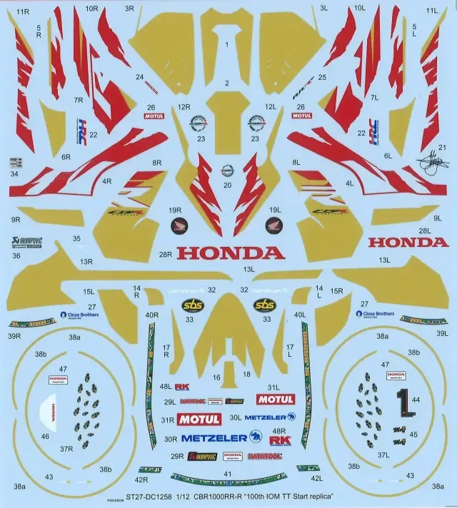 スタジオ27 1/12 ホンダ CBR1000RR-R 100th マン島 TT レプリカ フルデカール タミヤ対応　DC1258