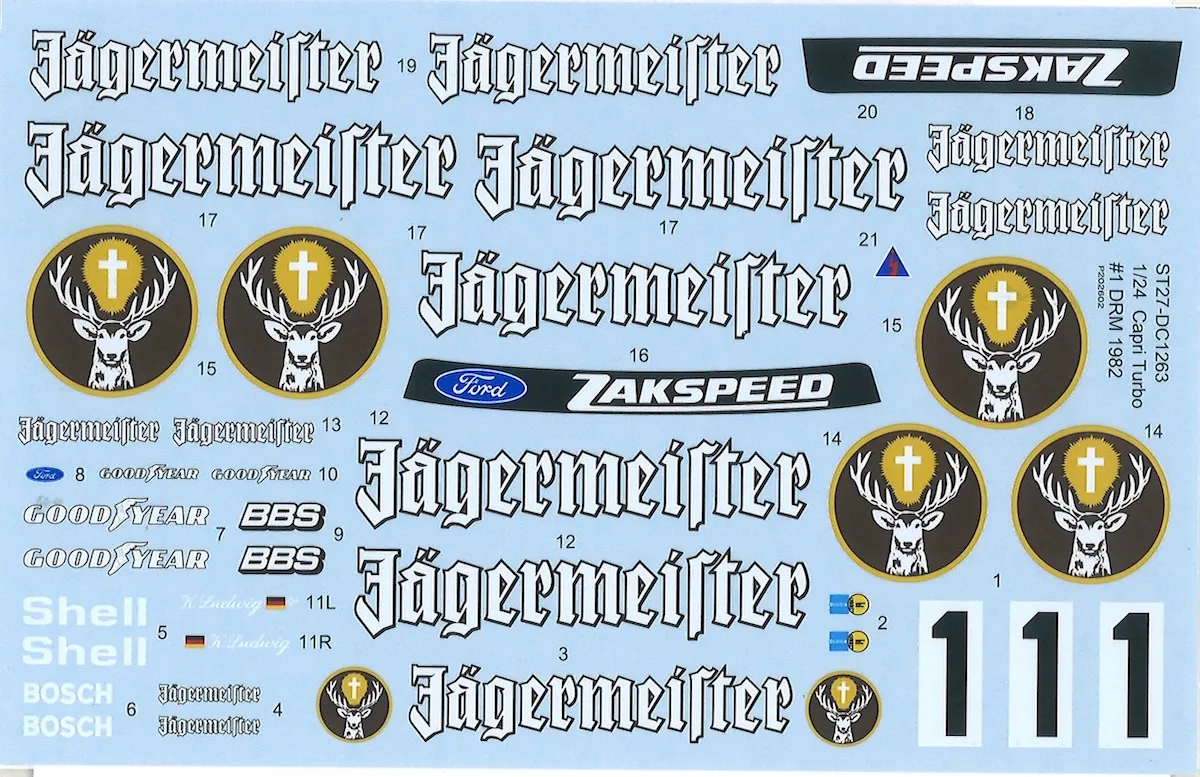 スタジオ27 1/24 フォード カプリ ターボ イェーガーマイスター DRM 1982 フルデカール タミヤ対応　DC1263