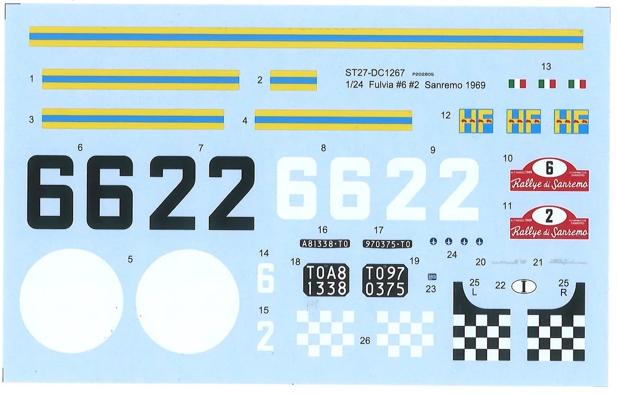 スタジオ27 1/24 ランチア フルビア サンレモ ラリー 1969 No.6/2 フルデカール イタレリ対応　DC1267