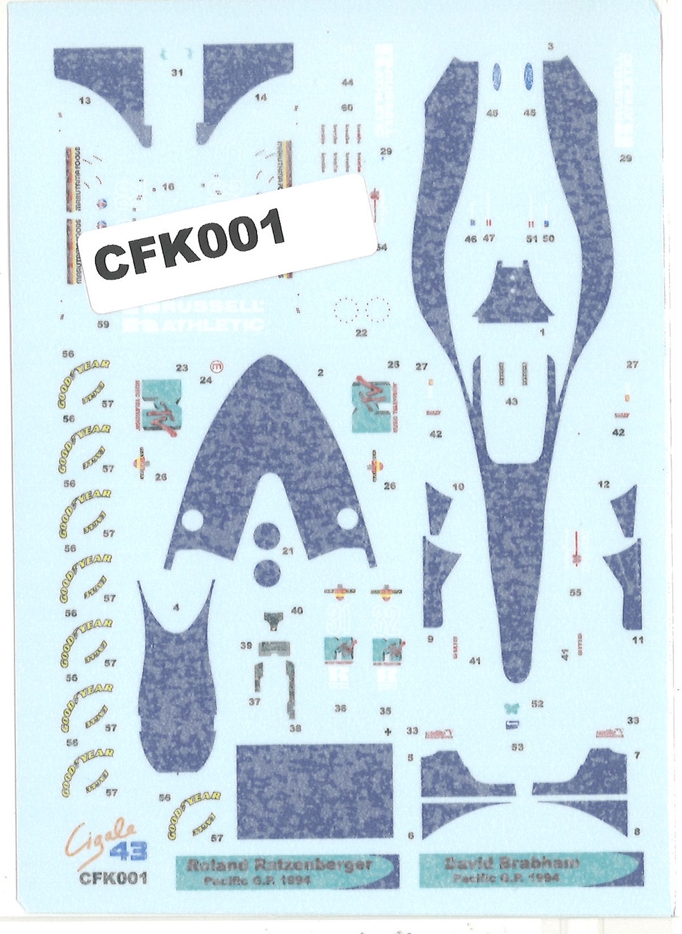 Cigale43 1/43 シムテック S941 パシフィックGP  1994 D.ブラバム/R.ラッツェンバーガー　スペアデカール　DCCFK001