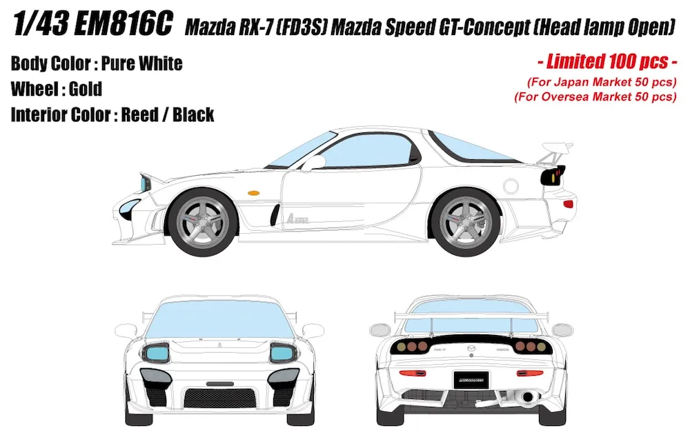 [予約] アイドロン 1/43 マツダ RX-7 (FD3S) マツダスピード GTコンセプト ヘッドランプオープン ピュアホワイト EM816C