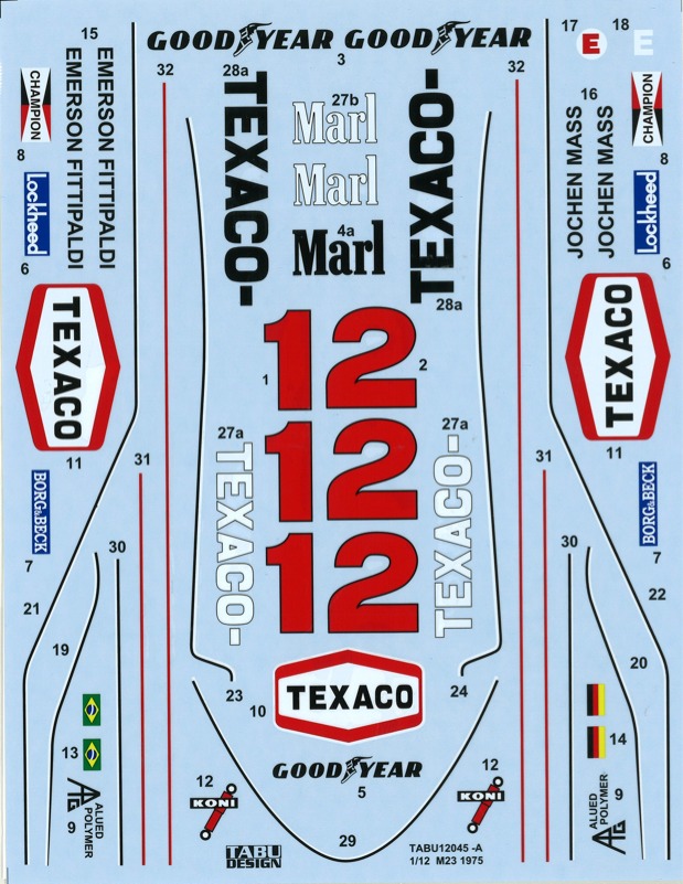 タブデザイン 1/12 マクラーレン M23 1975 フルスポンサー デカール