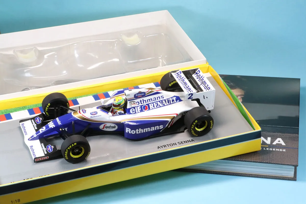 海外ショップ特注ミニチャンプス 1/18 ウィリアムズ FW16 パシフィックGP 1994 A.セナ デカール加工品 レジェンドセナ写真集付き　543941802