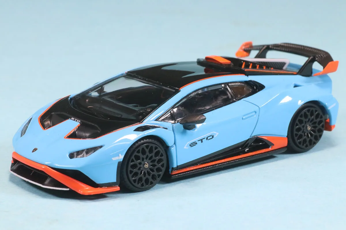POPレース 1/64 ランボルギーニ ウラカン STO BLU LAUFEY/ARANCIO XANTO フロント開閉/エンジンフード脱着　PR640110