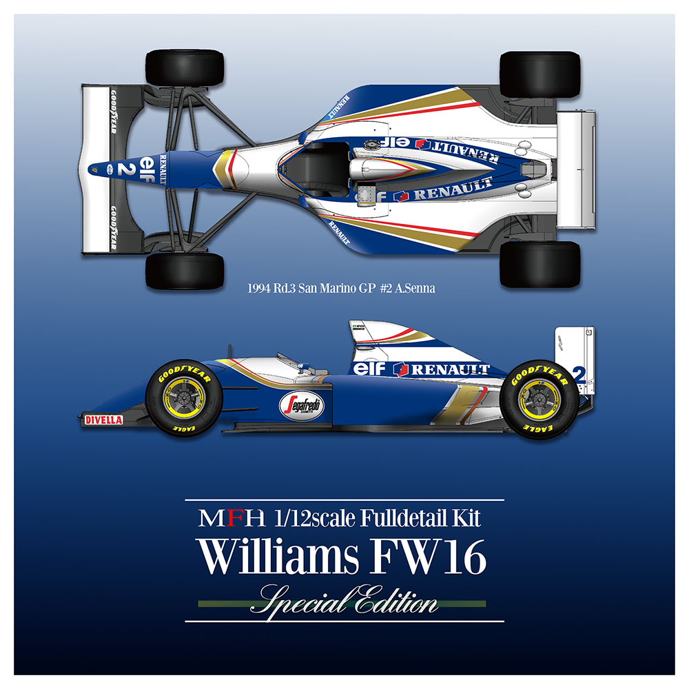 [予約] モデルファクトリーヒロ 1/12 フルディティールキット ウィリアムズ FW16 1994 サンマリノGP 1994 A.セナ ラストレース フィギュア付き　K839