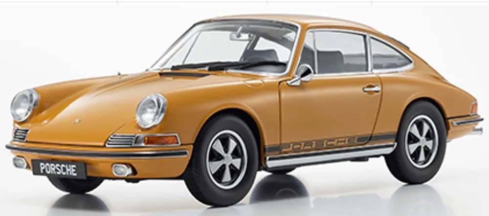 [予約] 京商 1/18 ポルシェ 911S バハマイエロー X ブラックストライプ フル開閉　KS08978Y
