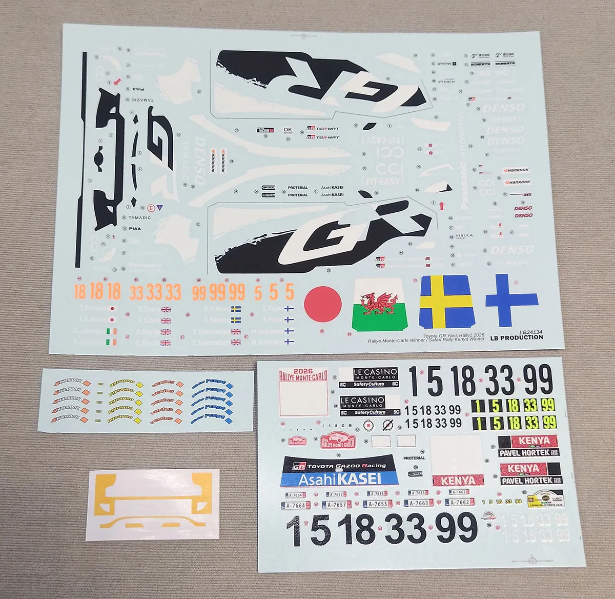 [予約] LBプロダクション 1/24 トヨタ GR ヤリス ラリー1 2026 モンテカルロ No.99 ウィナー / サファリラリー No.18 ウィナー フルデカール ベルキット対応　LB24134