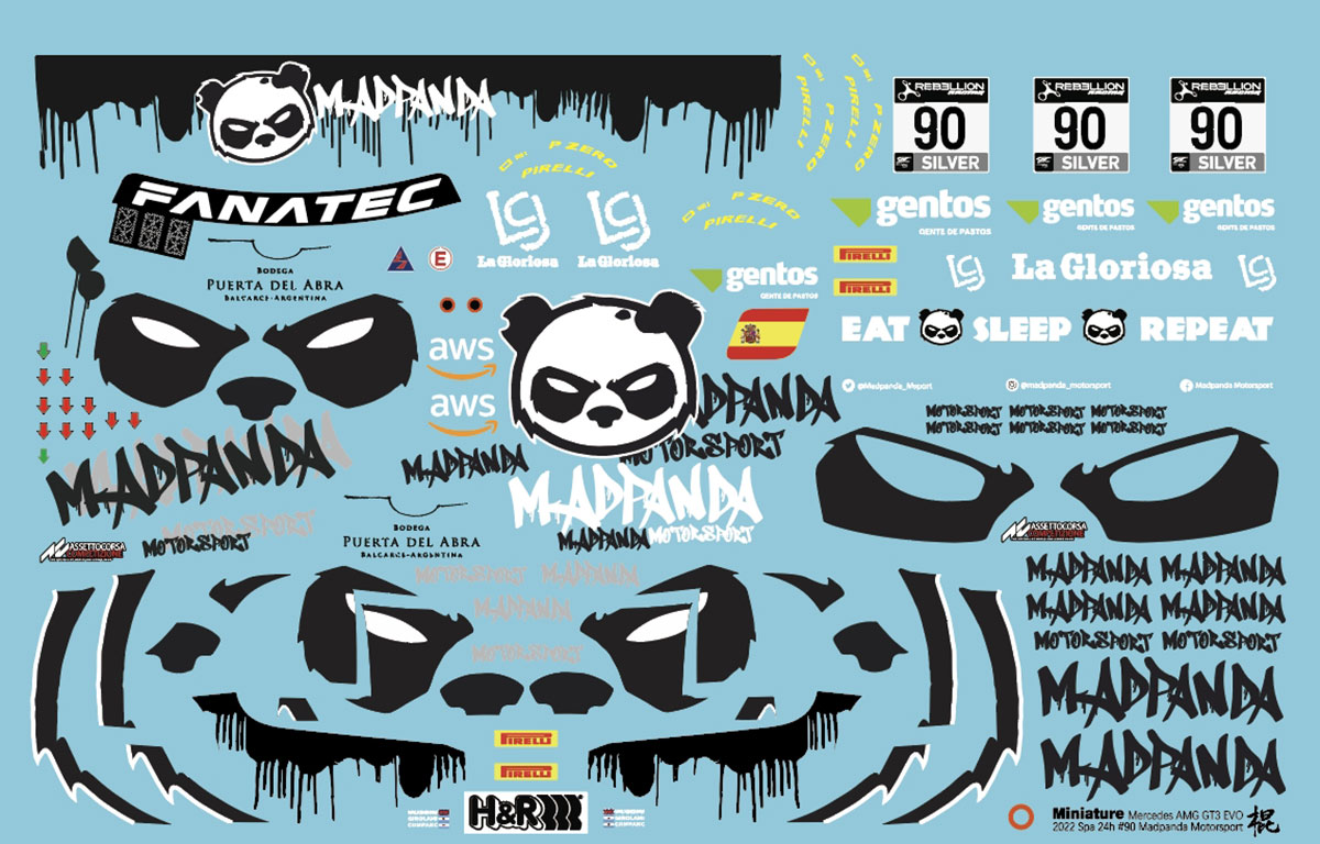 ミニチュアデカール 1/24 メルセデス AMG GT3 Evo マッドパンダ スパ