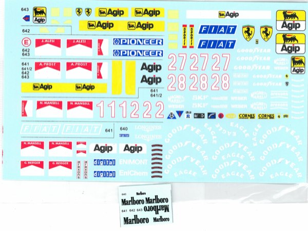 MSMクリエイション 1/20 フェラーリ 640 〜 643 フルデカール