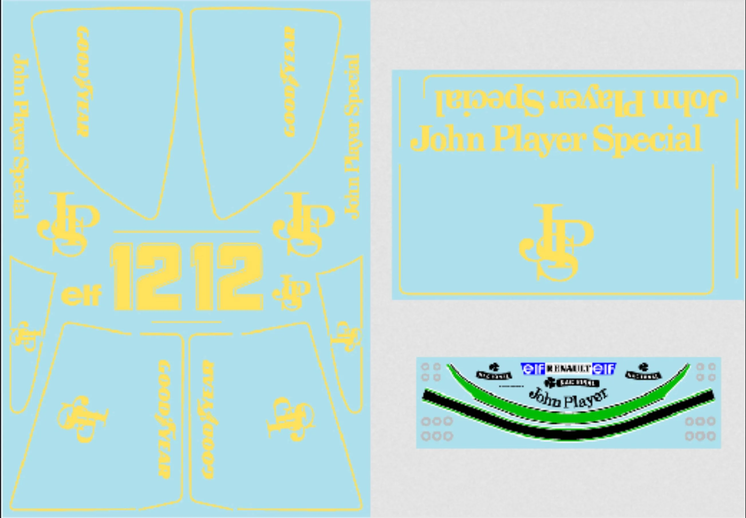 ミュージアムコレクション 1/8 ロータス 97T JPS 前後ウイング/モノコック用 タバコデカール タイプ1 デアゴスティーニ対応　MC-D1136