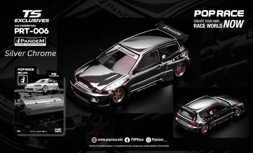 [予約] ポップレース 1/64 パンデム ホンダ シビック EG6 シルバークローム　PRT006