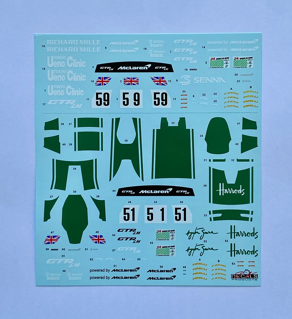 SK decal 1/24 マクラーレン セナ GTR-LM ハロッズ No.51/ウエノクリニック No.59 リバリィドレスアップデカール フルデカール タミヤ対応　SK24234
